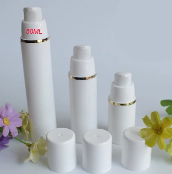 50ml branco airless bomba de vácuo frasco de loção com Linha ouro ,50 ml de vácuo Cosmético ,branco airless Garrafas de plástico