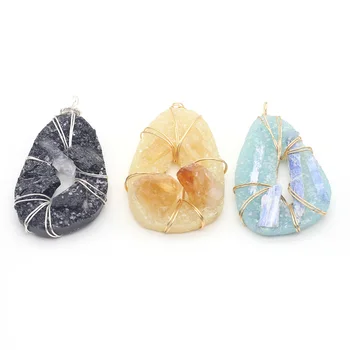 Pedra Natural Pingentes de Forma Irregular Cristal de Quartzo de Cobre Fio Knitting Encantos para Fazer Jóias Necklce