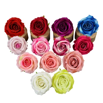 50Pcs 9CM 13color Falso de Seda Rosa com Flores Artificiais Cabeça Decoração do Casamento de DIY Jardim, Casa de Fundo Decorativo Buquê de Flores