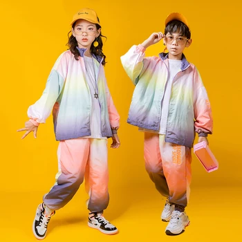 Crianças de Dança Moderna, Hip Hop Roupas de Manga comprida Casaco Calças Soltas Meninos Performance de Jazz Trajes de Meninas Rave Roupas DQS6757