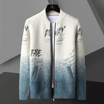a alta qualidade de Luz de cor do gradiente de luxo casaquinho de malha masculina outono inverno 2023 tendência casual chenille impresso suéter casaco