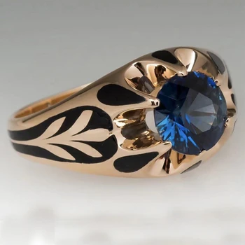 Moda Simples Padrão Floral Azul de Cristal do Anel Cor de Ouro das Mulheres de Jóias Finas Anéis de Dedo de Acessórios