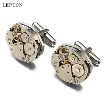 Venda quente do Movimento do Relógio de Punho de imóveis Lépton de Aço Inoxidável Steampunk Engrenagem de Relógio Mecanismo de abotoaduras para homens gemelos
