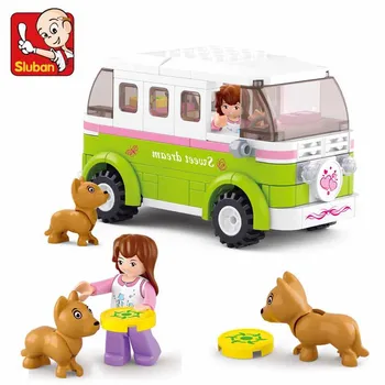 158Pcs Menina cor-de-Rosa de Sonho, os Amigos de um Vagão, a Camper Carro Ônibus a Construção de Blocos de Tijolos de Conjuntos de Figuras Cão de Brinquedos Educativos Para Crianças