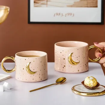Elegante e simples de cerâmica, canecas de 300ml de ouro lidar criativo café com leite, Home Office Estrelas requintado caneca de cerâmica dom casal