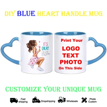 DIY coração Azul Caneca Personalizada Canecas de Cerâmica padrão de beleza e Café com Leite Copa do Presente Imprimir Imagens de fotos caneca KTDZ-RW-001-LA
