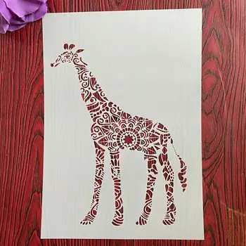 A4 29 *21cm DIY Estênceis Pintura mural de Recados para Colorir Relevo Álbum de Papel Decorativo Modelo de Cartão de parede de animais a girafa