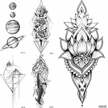 Moda Lotus Tatuagem Temporária Falso Preto Baleia Planetas Tatoo Para O Adulto De Corpo Arte, Desenho Tatoo No Braço Impermeável Beleza, Decoração De Tatoo