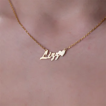 VishowCo o Nome Personalizado da Colar com Coração Personalizado de Aço Inoxidável, Colares de Ouro, Jóias Pingente de Letra Gargantilha Para as Mulheres