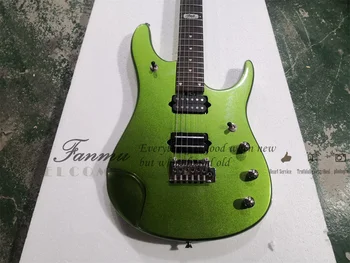 6 cordas de uma guitarra elétrica, ERN metal verde guitarra, pequena ponte tremolo, de duas pistas, recolha, botão bloqueado
