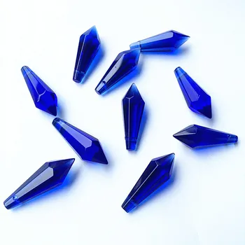 10pcs 36*10MM Azul Lustre de Vidro de Cristal da Lâmpada de Prismas Partes Travar Pingentes Para Candelabro Luzes de Teto, Decoração de Casamento