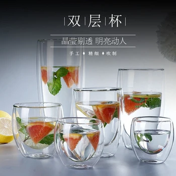 jinxi 80 / 250 / 350 / 450 / 650 ml dupla de vidro para vinho em vidro transparente artesanal resistente ao calor do chá de bebe do copo copo de bebida de saúde