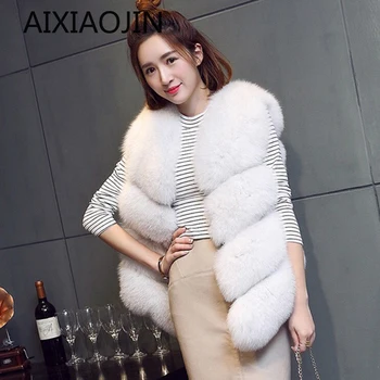 AIXIAJIN Novo Artificiais de Luxo Fox Fur Vest Mulheres Plus Size Peludos Curto Peles Coletes Casaco de Pele Gilet Fourrure Outono Inverno Casaco