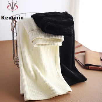 Chenille Wide Leg Pants Outono Inverno Cintura Elástica Senhora Calças de Lã Grossa Solta Plus Size 5XL Chão Comprimento Capris KE3201