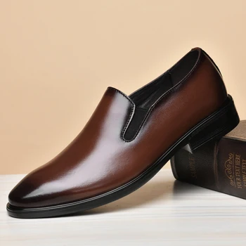 Masculinos de alta Qualidade Sapatos de Luxo de Couro Genuíno Escorregar No Castanho Preto Formal de Homens Vestido de Escritório de Casamento Sapatos Casuais Homens Oxfords