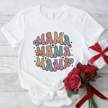 Moda Simples T-shirt das Mulheres de Verão Novo Bonito Filha dos desenhos animados Bonitos Mãe Roupas T-shirt das Mulheres Impresso T-shirt Solta.