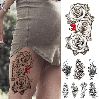 Impermeável da Etiqueta Temporária Tatuagem Labial borboleta Rosa Flores Flash Tatuagens Linhas Simples Arte no Corpo, Braço Falso Manga Tatoo Mulheres