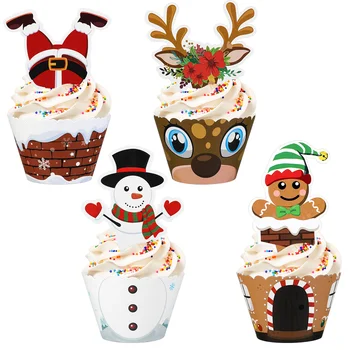 36 Conjuntos De Natal Cupcake Titulares De Cupcake De Natal Artigos De Natal Copos De Natal Muffin Forros