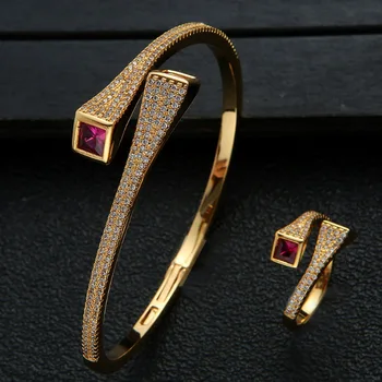 Zlxgirl Europa, coreia marca para mulheres pulseira de casamento com anel de 2pcs de jóias de noiva, conjunto completo de mirco pavimentada zircão pulseira anel aneis