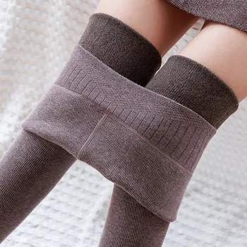 Outono/inverno Cashmere-Segmento prova de Algodão Plus Acolchoado de Veludo Cintura Alta Barriga Leggings Mulheres usam meia-Calça Slim Pressão Calças