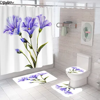 Acessórios para banheiro moderno, simples planta impresso Poliéster Impermeável Cortina de Chuveiro do banheiro capa de almofada casa de banho Kit DyuIhr