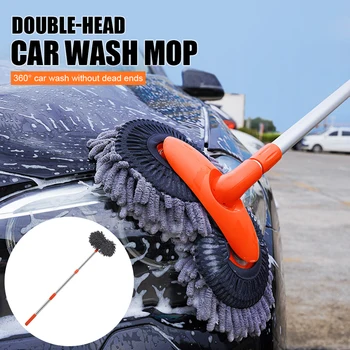 Lavagem de carro Pincel Mop com tubo Telescópico de Alumínio de Alça Longa Chenille Microfibra Carro Kit de Limpeza para Não Riscar Wet&Dry Usar produtos de Limpeza para Automóveis
