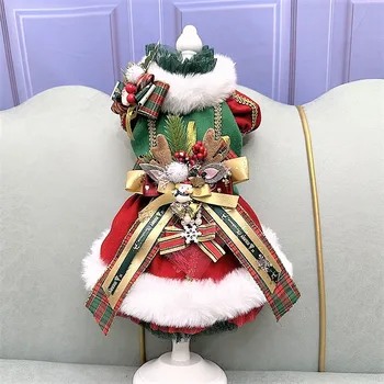 Handmade Cão-Roupas Para Animais De Estimação Natal Traje De Lã Casaco Vestido Quente Gola De Pele Bonito De Santa Árvore Acessórios Feriado De Ano Novo