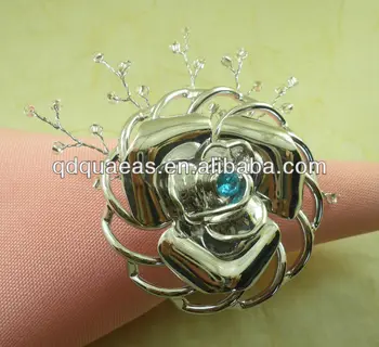 cristal do anel de guardanapo de prata flor