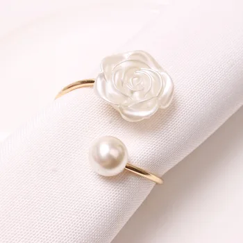 10pcs/lot Casamento pérola rosa flor de guardanapo fivela anel de guardanapo anel de guardanapo