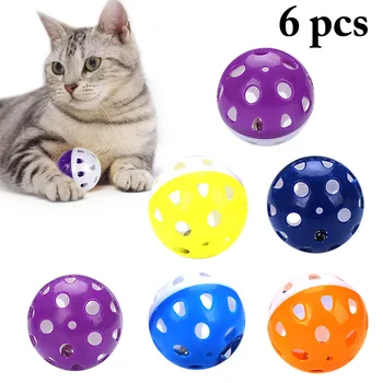 6pcs Brinquedos para Gatos Bola com a Campainha Tocando Mastigar Chocalho Zero Bola de Plástico Interativa do Gato de Formação de Brinquedos Brinquedo de Gato Suprimentos para animais de Estimação