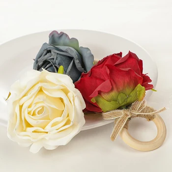 1PC Guardanapo, Fivelas de Simulação de Flor Rosa Flores Artificiais Anéis de Guardanapo Parte Jantar Romântico de Dia dos Namorados Tabela de Decoração