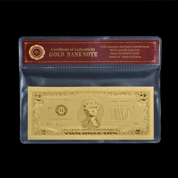 WR América Dinheiro Falso 2 Dólar Banhado a Ouro de Notas com Armação de Plástico EUA Prop conta de Dinheiro de Notas de Presente Personalizado