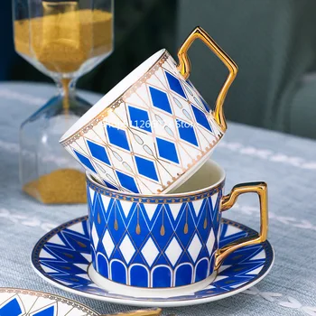 Inglês cerâmica xícara de café e pires conjunto Nórdico de luxo, café da taça de ouro xícara de café, caneca