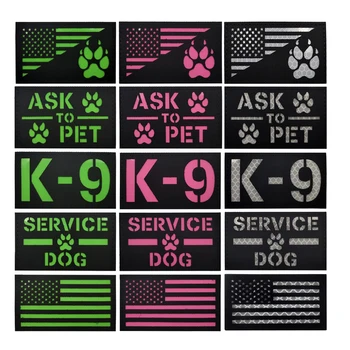 Animal de estimação Adesivos Cão de Serviço Emblema Emblema Bordado K9 Apliques para Roupas Reflexivas Tático Roupas Correia Adesivo Luminoso