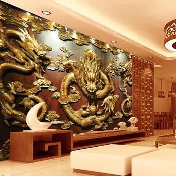 Personalizados em 3D papel de Parede de escultura em Madeira Dragão Foto de papel de parede de estilo Chinês, Murais de Arte de decoração de Quarto Quarto sala Escritório em Casa