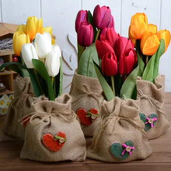 Artificial Tulipa Flores Real Toque Colorido Com Roupa de Saco de Enfeite de Flor de Inovador Decorativos para a Casa, Decoração de Jardim