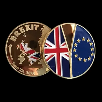 5 Pcs 2016 Brexit Emblema da Inglaterra Sair Europeia 24K Real, Banhado a Ouro Elizabeth 40 x 3 MM Decoração Moeda