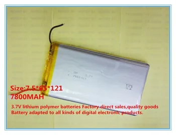3,7 V 7800mah 7565121 de Polímero de Lítio Li-Po Bateria Recarregável Para o painel de DIY E-Book em seu GPS DVD do banco do Poder de Tablet PC