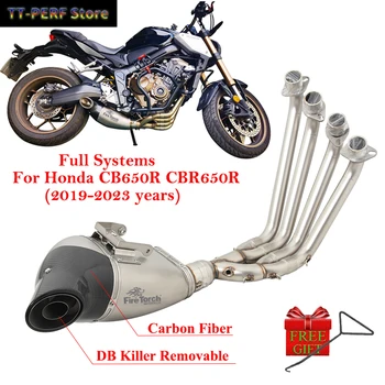 Escorregar Para a Honda CB650R CBR650R 2019-2023 Completa de Sistemas de Exaustão da Motocicleta de Fibra de Carbono Escape Frente Link Tubo de Escapamento DB Killer