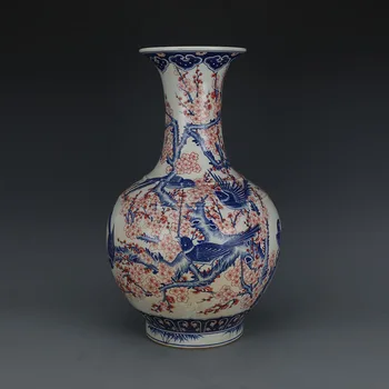 antigo QingDynasty vaso de porcelana,Azul & branco vermelho pega a garrafa ,pintados à Mão, artesanato,Casa, Decoração,coleção & adorno