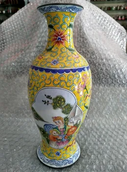 8.86 polegadas/Chinês antigo esmalte colorido cobre vaso da mãe e da criança