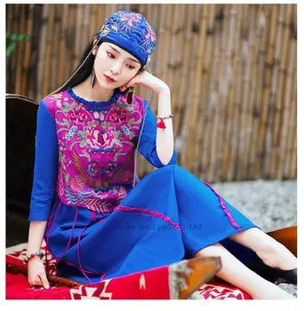 2022 mulher cheongsam chinês vintage vestido qipao chinês tradicional bordado de flores do vestido de roupa de cama de algodão qipao oriental vestido