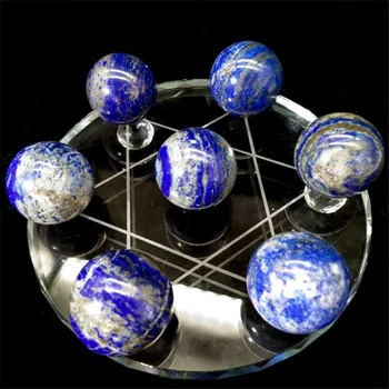 Natural de Sete Estrelas Matriz de Lápis-Lazúli Bola de Cristal 30mm Fengshui Esfera 1set