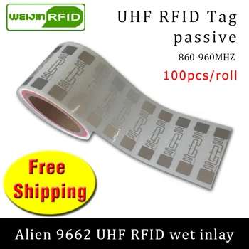 Etiqueta da freqüência ULTRAELEVADA RFID EPC 6C adesivo Alienígena 9662 molhado embutimento 915mhz868mhz860-960MHZ Higgs3 100pcs frete grátis adesivo etiqueta RFID passiva