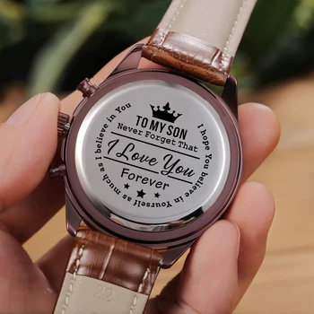 Para o Meu Filho-eu Amo Você para Sempre Gravado Relógio de Pulso de Luxo Homens Relógio Personalizado Relógios presentes de Natal. Presentes