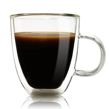 Camada dupla de Canecas de café Com o identificador de Vidro Xícara de Chá de Pratos Claro Resistente de Chá de Café com Leite, Suco de Bebida Saudável Canecas