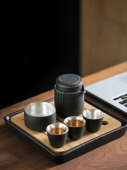 999 prata e cerâmica bule xícaras de chá preto com um chá de conjuntos portáteis de viagem, conjuntos de chá copos