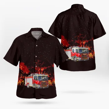 2021 Nova Impressão 3D Caminhão de bombeiros Havaí Camisas para Homens Verão de mangas Curtas Praia Camisa de Homens, Camisas Oversize Camisa Masculina 5XL-142