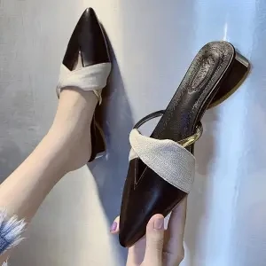 2022 Verão De Novo Clássico Mulas Sapatos De Slides De Couro Exterior Chinelo Plataforma De Mulher Apontou Toe Sapatos De Sandálias De Senhoras Sapatos