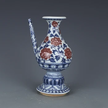 Antigo MingDynasty pote de porcelana,azul e branco, peônia vermelha pote ,pintados à mão, artesanato, casa, Decoração,coleção & adorno